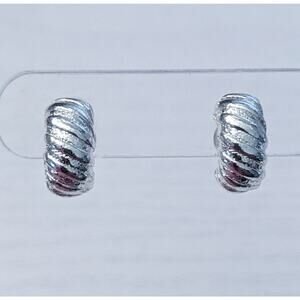 Vintage Clip On Earrings - Silver Tone Patterned Hoops Just Over 5/8"